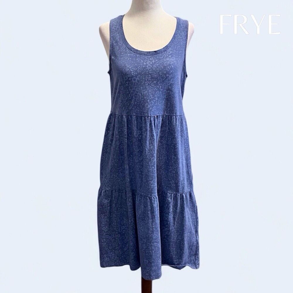 Frye Womens Tiered Dress Mini Sleeveless Stretch Pocket White Floral Blue Small